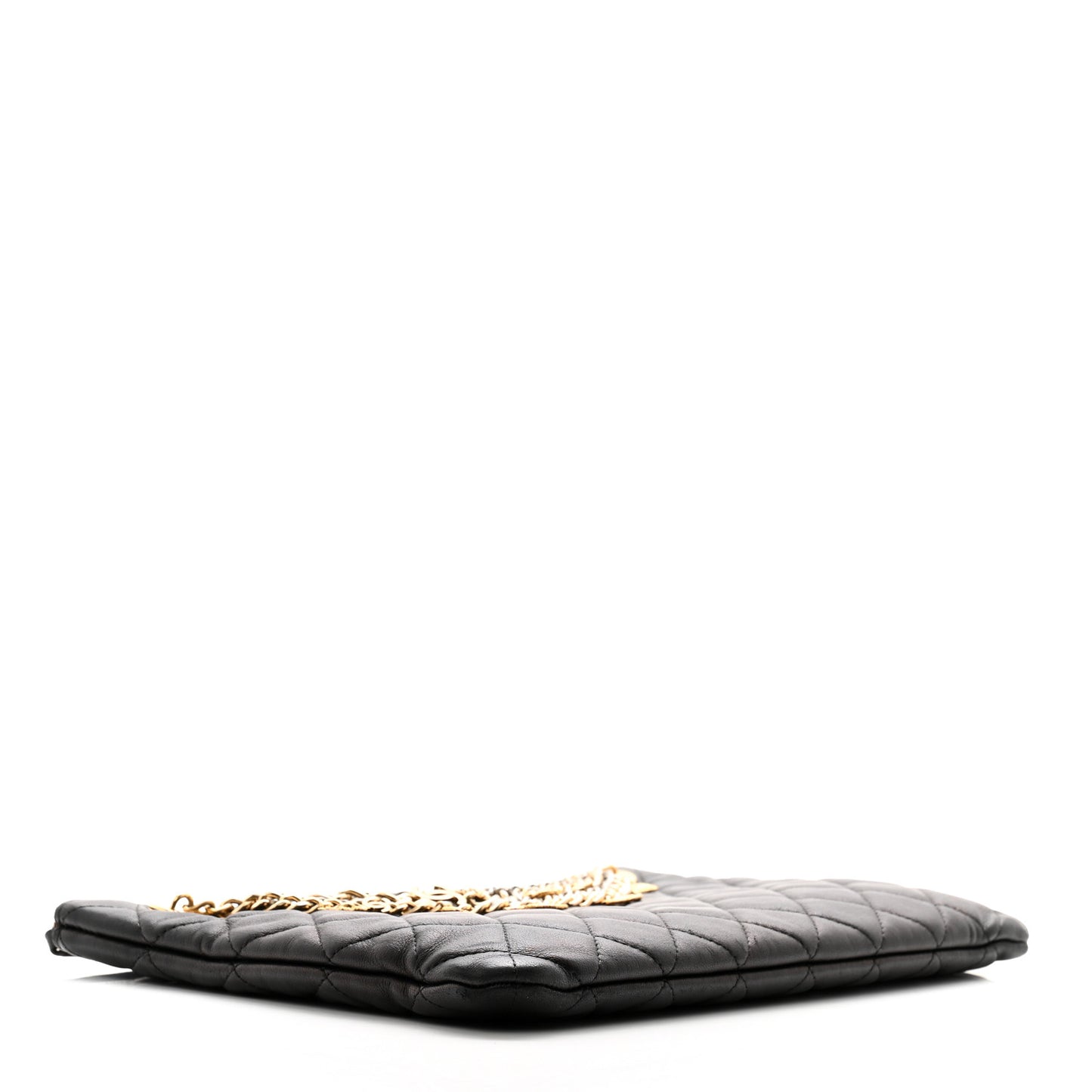 Lambskin Quilted Egyptian Amulet Zipped Pouch Black