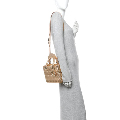 Christian Dior Metallic Lambskin Cannage Small My ABCDior Lady Dior Rose Gold 2 of 12