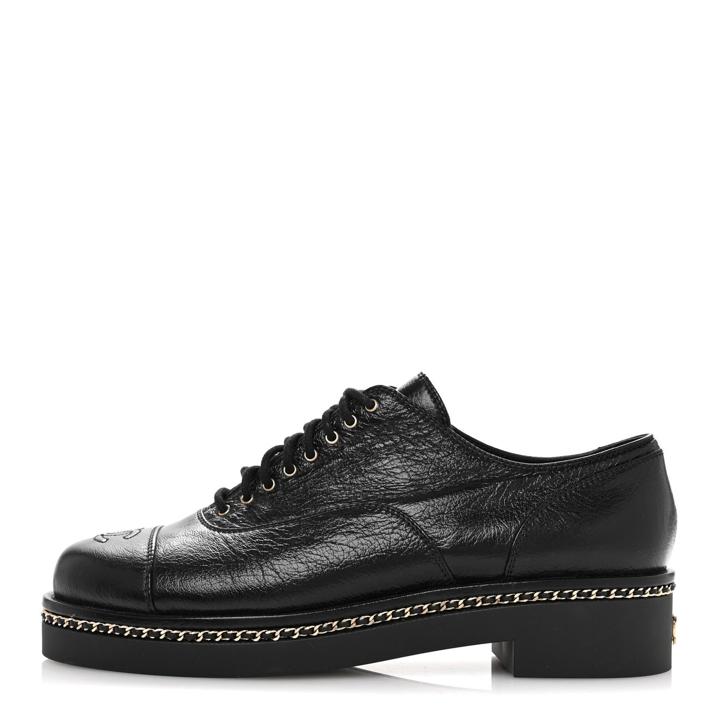 Shiny Crumpled Lambskin CC Lace Up Oxfords 41 Black
