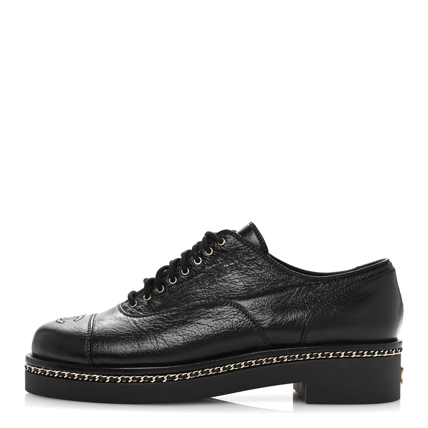 Chanel Shiny Crumpled Lambskin CC Lace Up Oxfords 41 Black 1 of 9