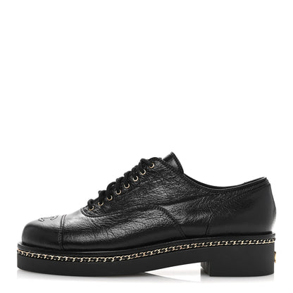Chanel Shiny Crumpled Lambskin CC Lace Up Oxfords 41 Black 1 of 9