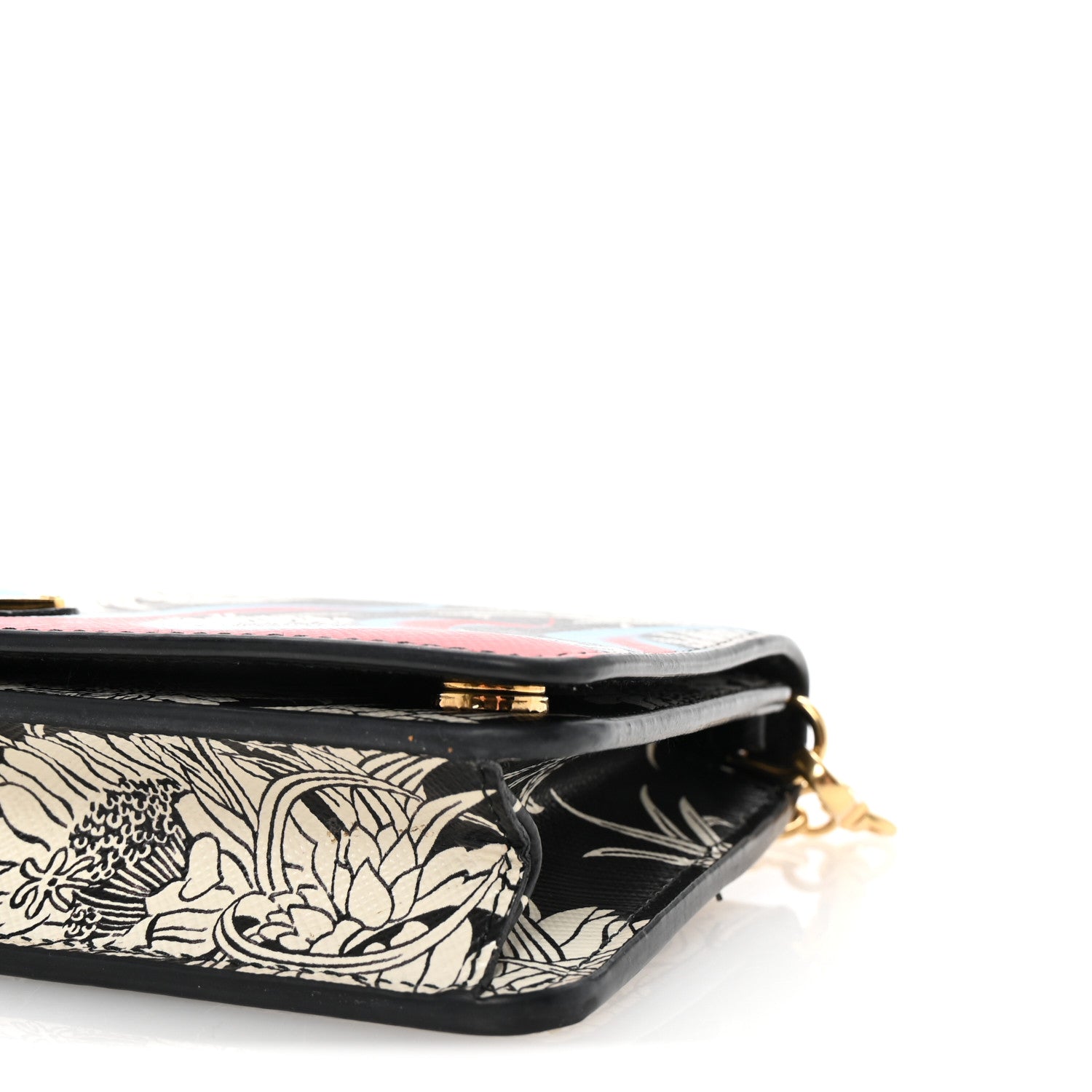 Prada Saffiano Flower Flame Chain Wallet Black Multicolor 9 of 9