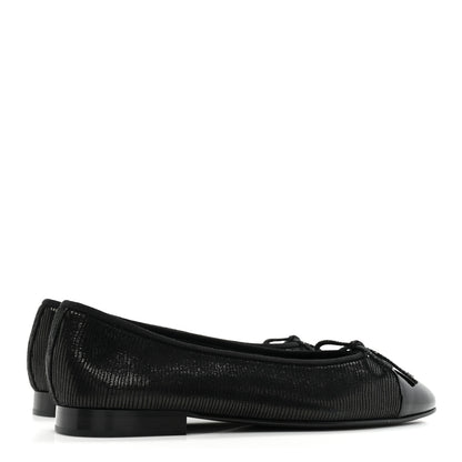Chanel Suede Patent Cap Toe CC Ballerina Flats 38 Black 4 of 9