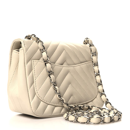 Chanel Lambskin Chevron Quilted Mini Square Flap White 3 of 11