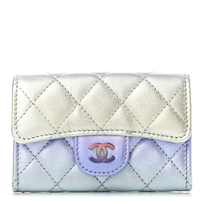 Chanel Gradient Metallic Calfskin Quilted Flap Card Holder Wallet Silver Blue Yellow Purple 1 of 8