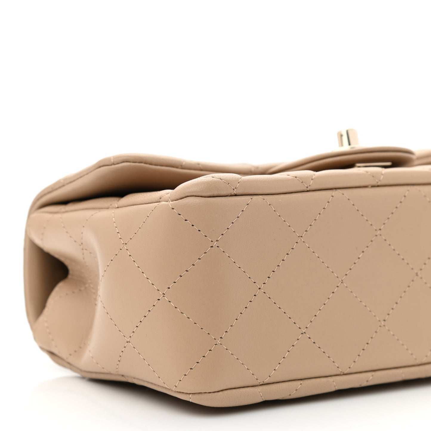Lambskin Quilted Mini Rectangular Flap Dark Beige