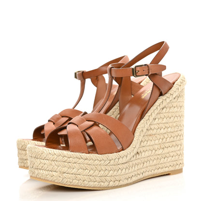 Saint Laurent Calfskin Tribute 95 Platform Espadrille Wedge Sandals 40 Tan 3 of 7