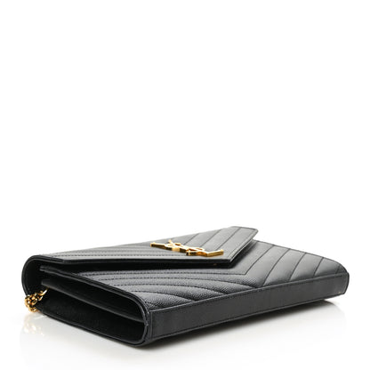 Saint Laurent Grain De Poudre Matelasse Chevron Monogram Chain Wallet Black 3 of 7