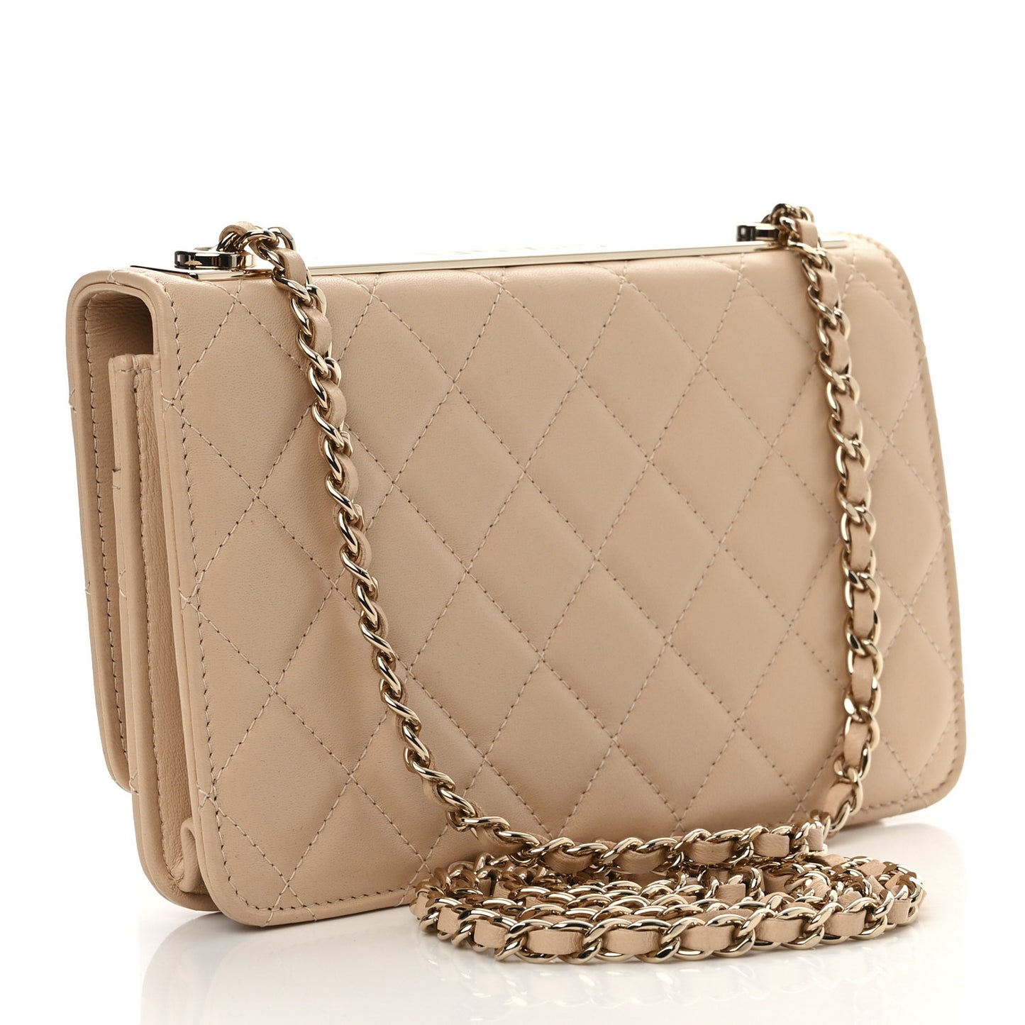 Lambskin Quilted Trendy CC Wallet On Chain WOC Beige