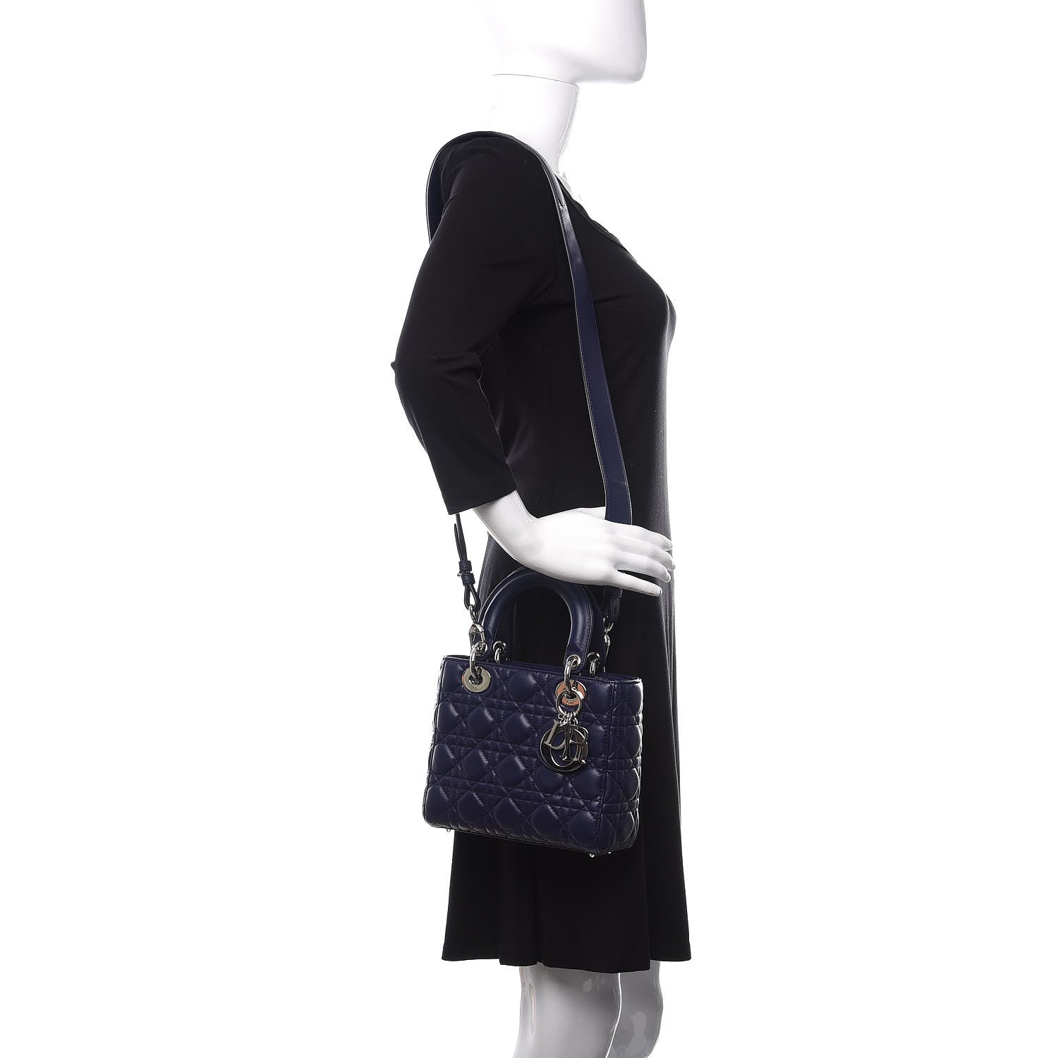 Christian Dior Lambskin Cannage Small Lucky Badges My Lady Dior Navy 2 of 9