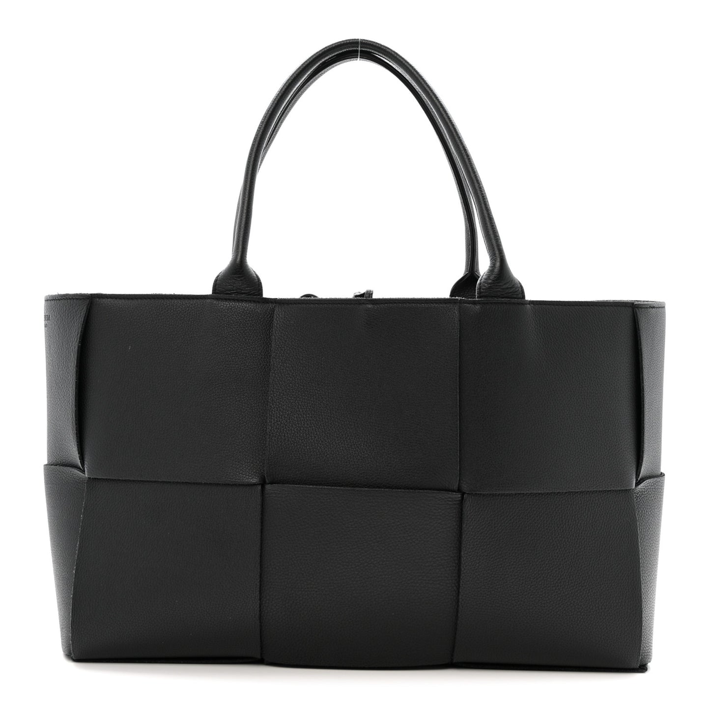 Grained Calfskin Maxi Intrecciato Medium Arco Tote Black