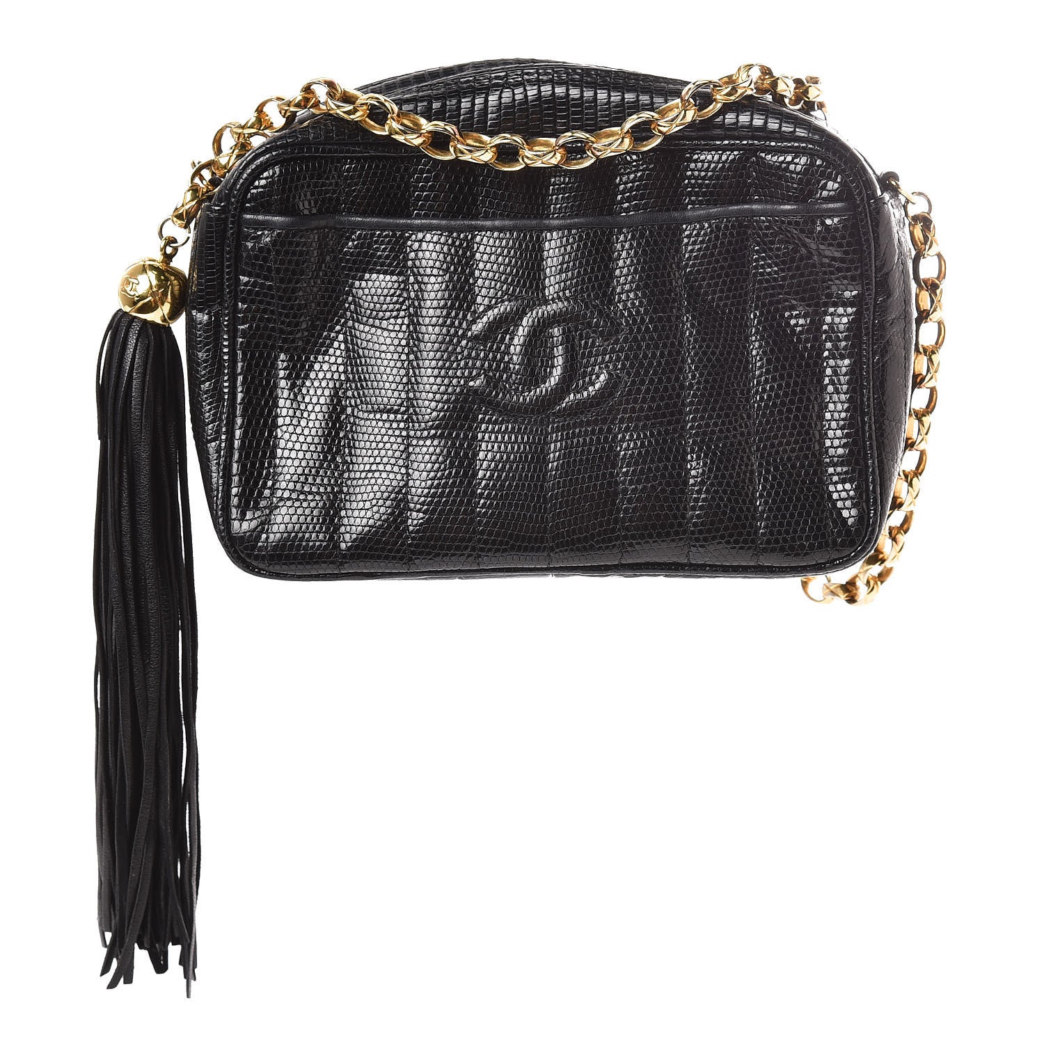 Chanel Lizard Quilted Small Tassel Camera Case Black 1 of 13