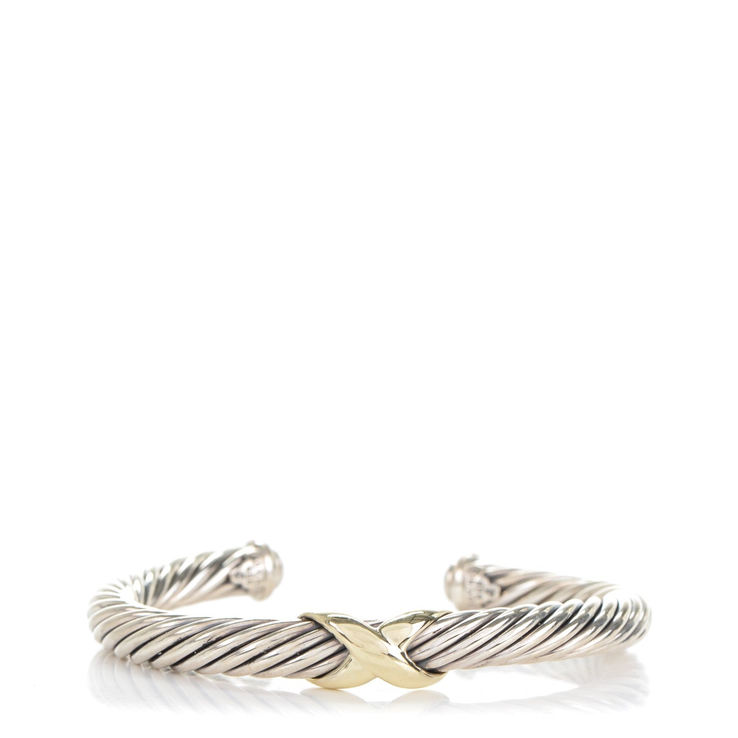 David Yurman Sterling Silver 14K Yellow Gold 7mm X Station Cable Bracelet 1 of 4
