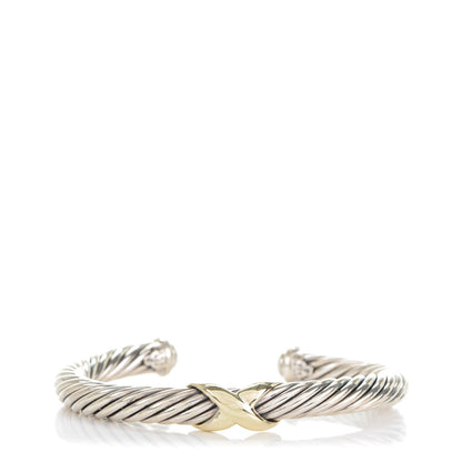 David Yurman Sterling Silver 14K Yellow Gold 7mm X Station Cable Bracelet 1 of 4