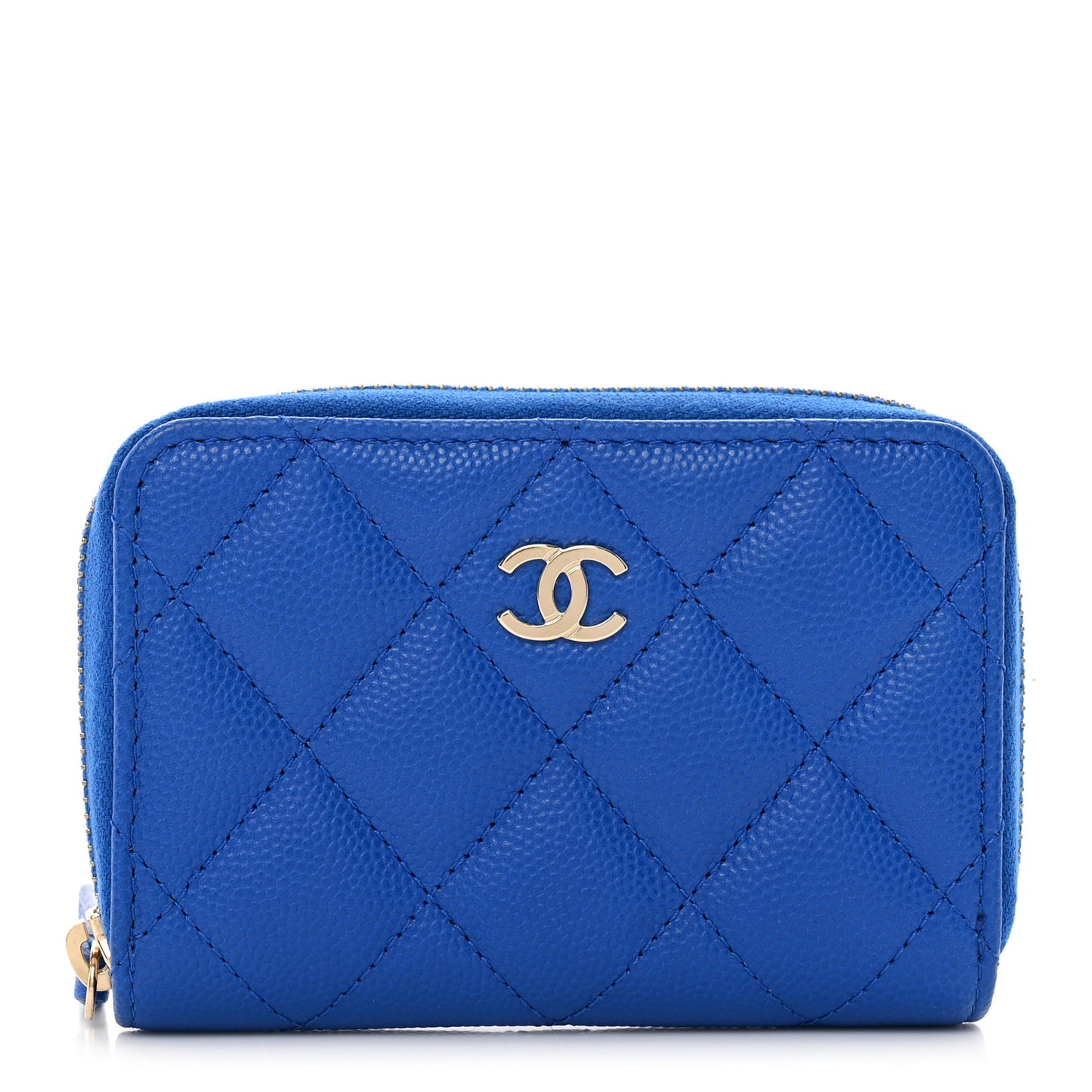 Caviar Quilted Zip Coin Purse Dark Blue