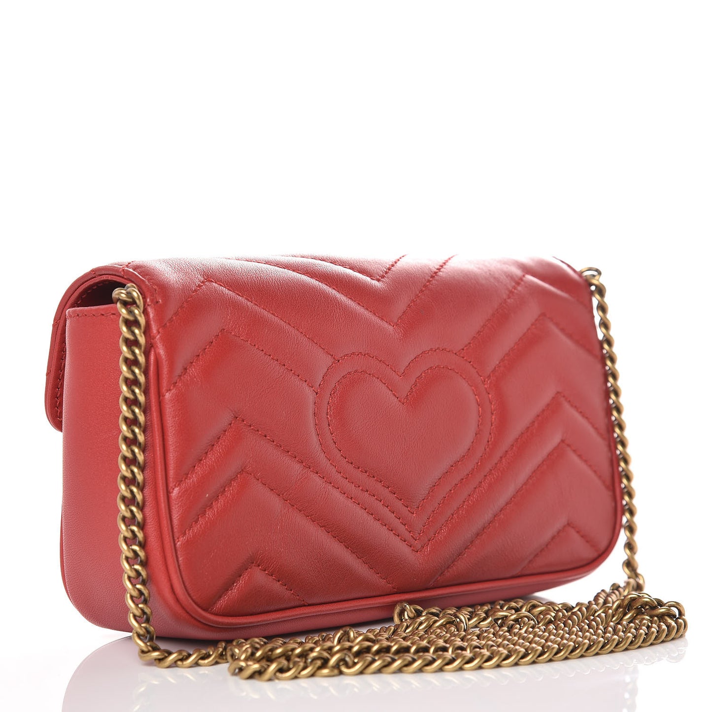 Calfskin Matelasse Super Mini GG Marmont Shoulder Bag Hibiscus Red