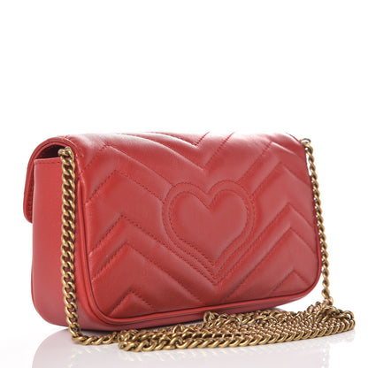 Gucci Calfskin Matelasse Super Mini GG Marmont Shoulder Bag Hibiscus Red 3 of 11