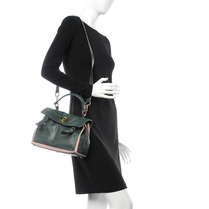 Saint Laurent Calfskin Canvas Small Muse Two Dark Green Pink 2 of 12