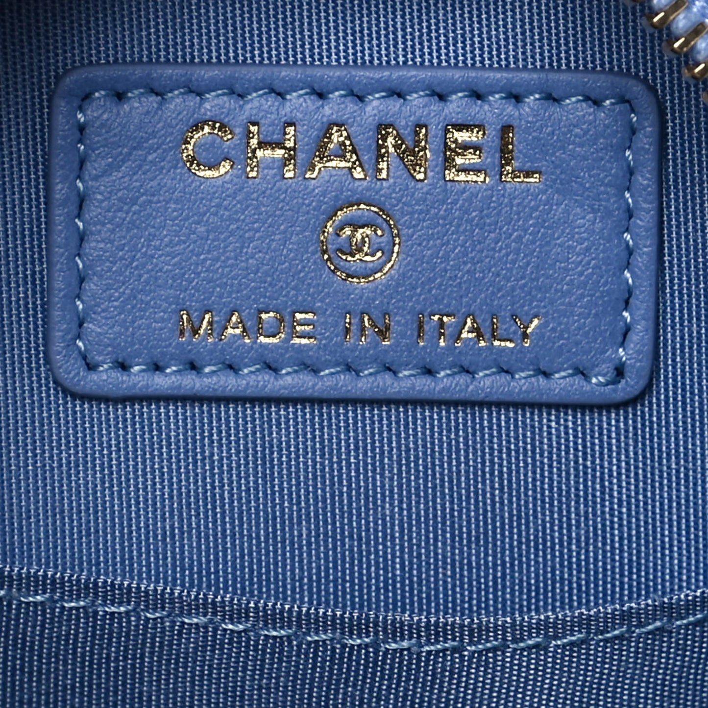 Sequin Chanel 19 Round Clutch With Chain Light Blue