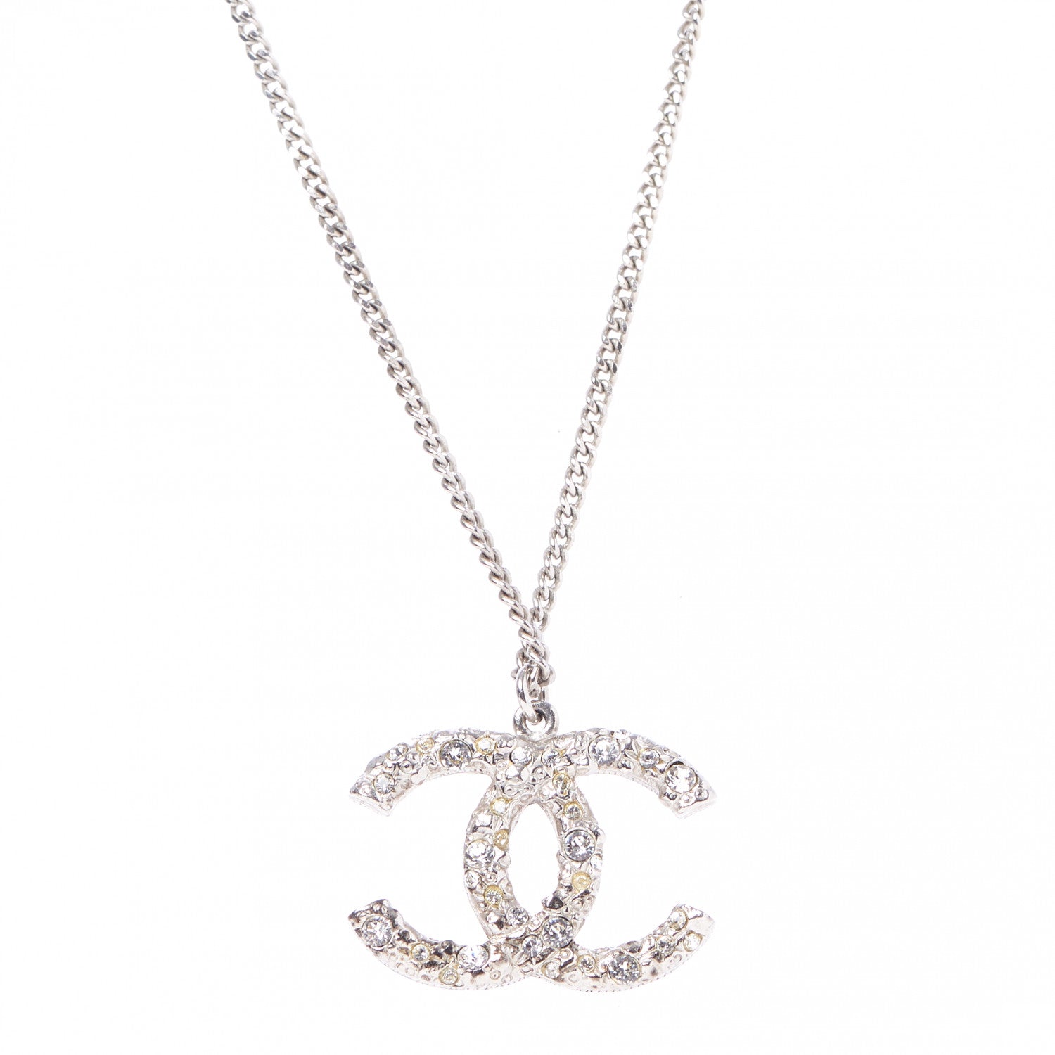 Chanel Crystal CC Pendant Necklace Silver 1 of 7