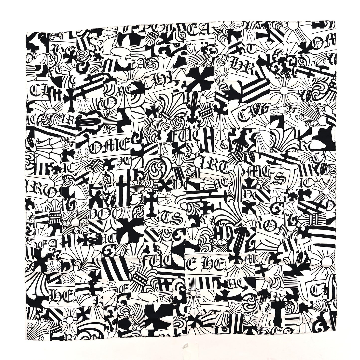 Silk Multi Element Cross Scarf Black White