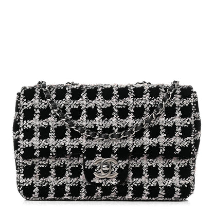 Chanel Velvet Sequin Mini Houndstooth Rectangular Flap Black Pink 1 of 10