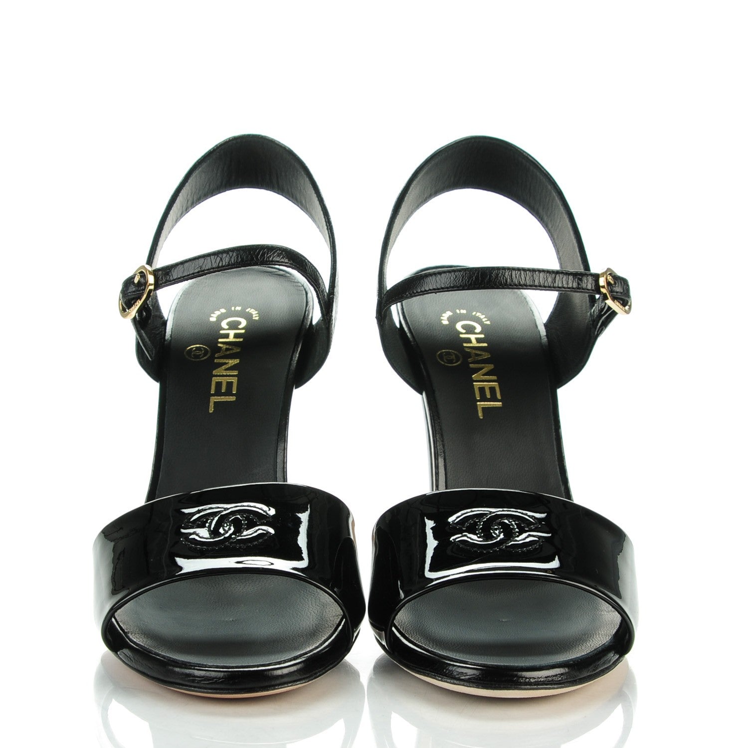 Chanel Crumpled Patent Calfskin CC Sandals 40.5 Black 2 of 8