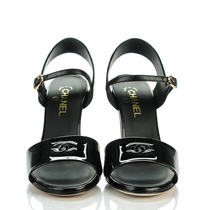 Chanel Crumpled Patent Calfskin CC Sandals 40.5 Black 2 of 8
