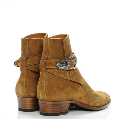 Saint Laurent Mens Suede Hedi Western Buckle Ankle Boots 41 Tan 4 of 7