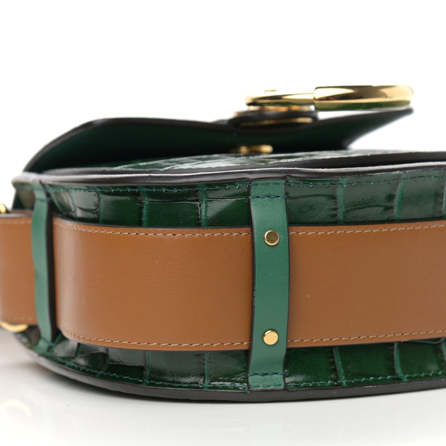 Calfskin Crocodile Embossed Small Tess Bag Woodsy Green