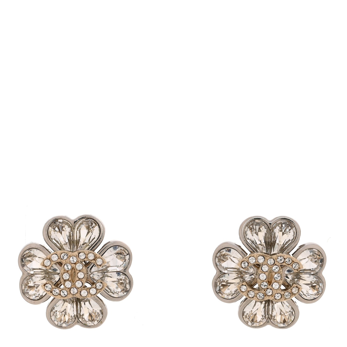 Metal Crystal CC Clover Heart Earrings Silver Gold