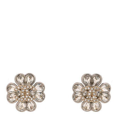 Chanel Metal Crystal CC Clover Heart Earrings Silver Gold 1 of 5