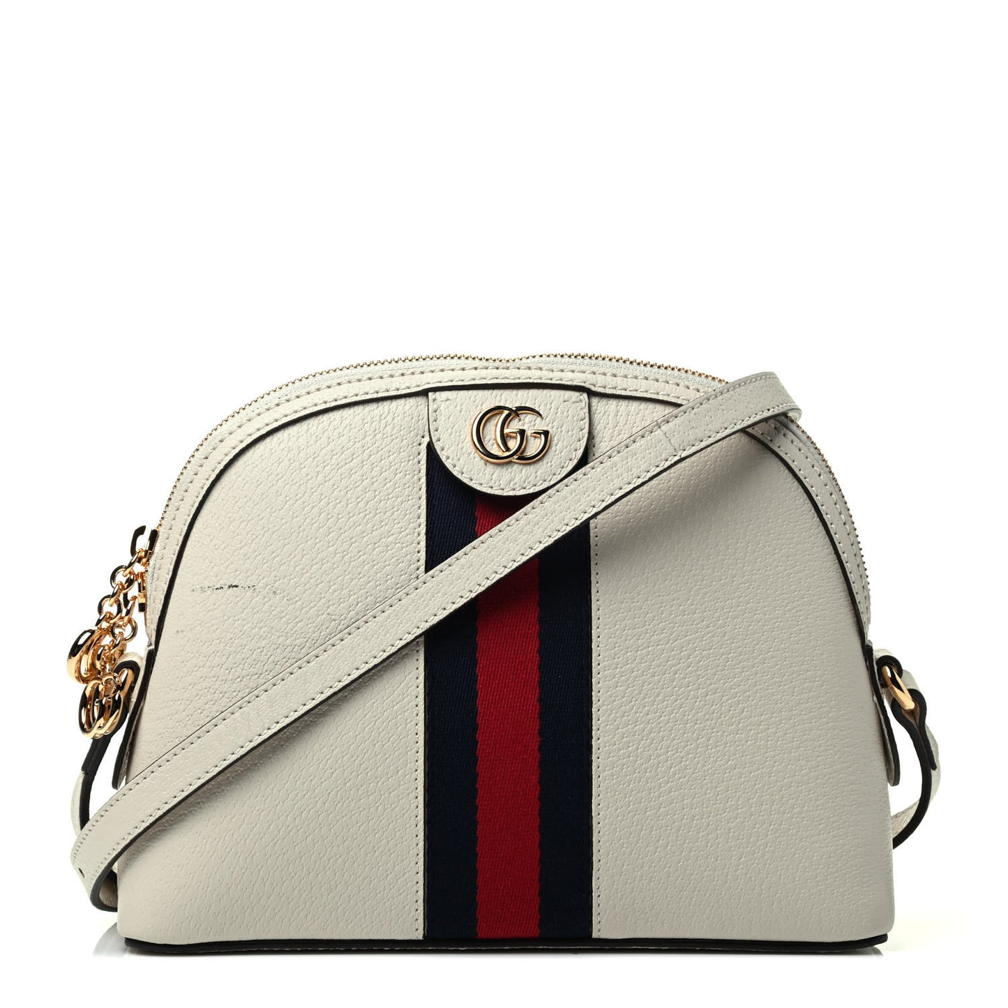 Textured Dollar Calfskin Web Small Ophidia Dome Shoulder Bag Mystic White