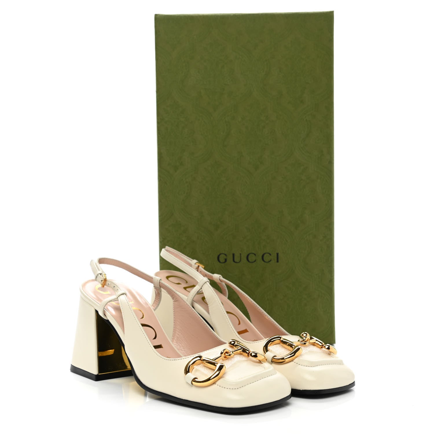 Gucci Malaga Kid Horsebit 75mm Slingback Pumps 35 Mystic White 8 of 8