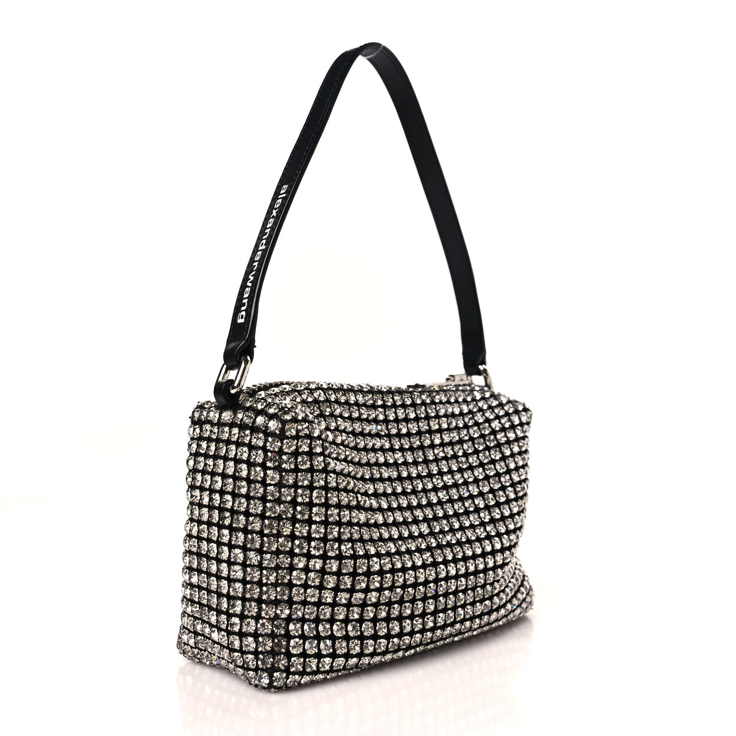 Mesh Crystal Rhinestone Mini Heiress Pouch Black Silver