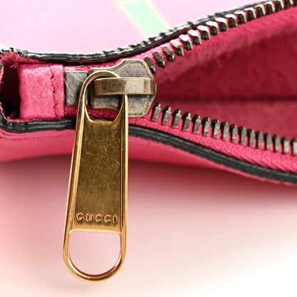 Gucci Pebbled Calfskin Medium Logo Portfolio Clutch  Pink Green 15 of 15
