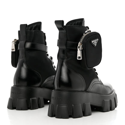 Prada Spazzolato Rois Re-Nylon Metal Triangle Logo Monolith Pouch Pocket 55mm Boots 39.5 Black 4 of 9