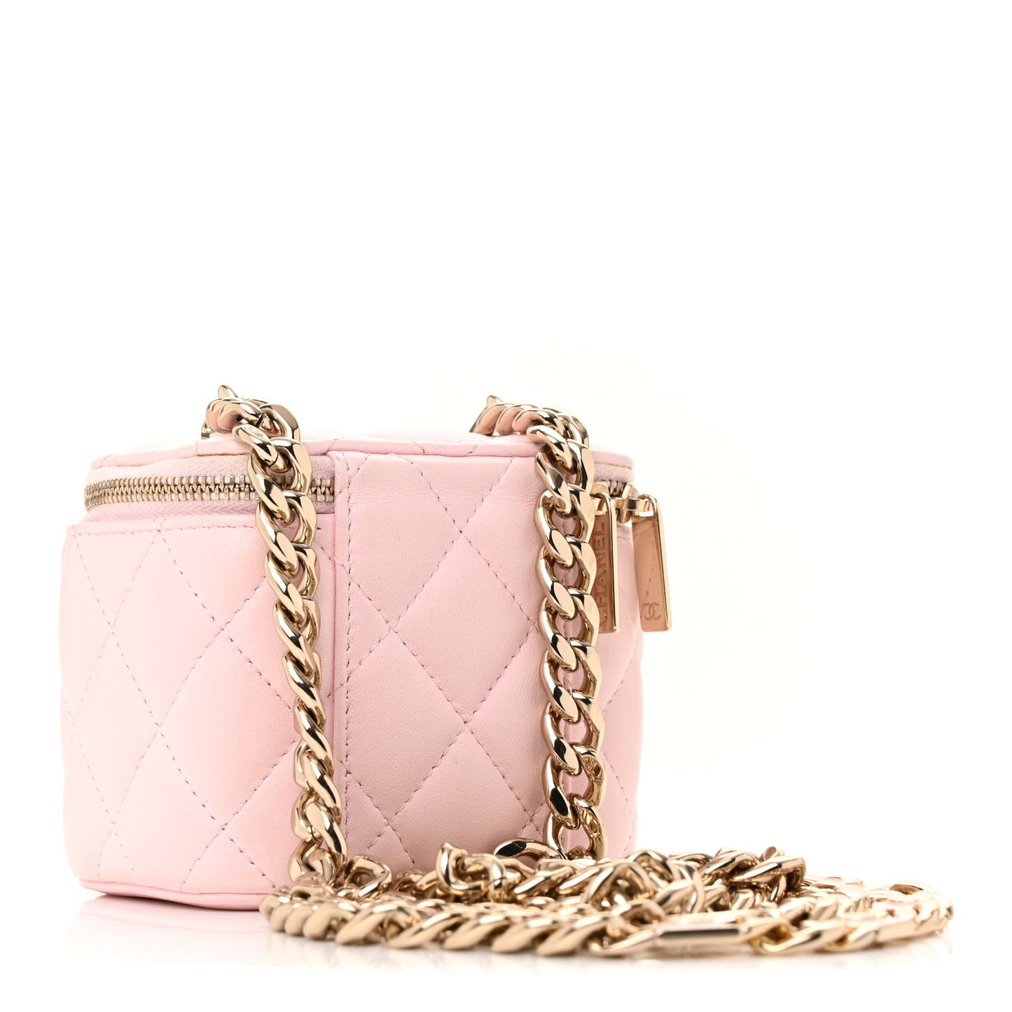 Lambskin Quilted Enamel Coco Mini Vanity Case With Chain Pink