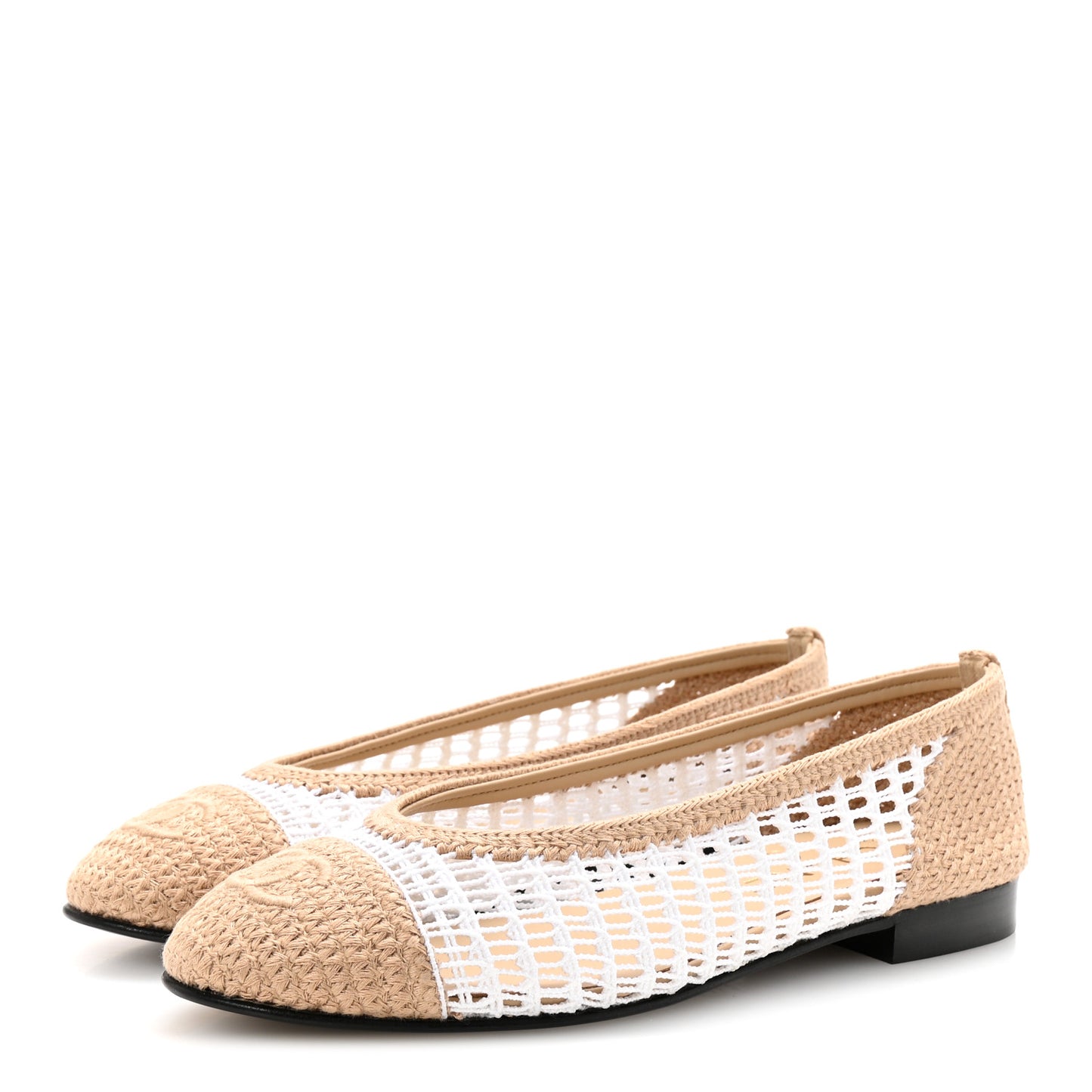 Raffia Cap Toe Ballerina Flats 37.5 White Beige