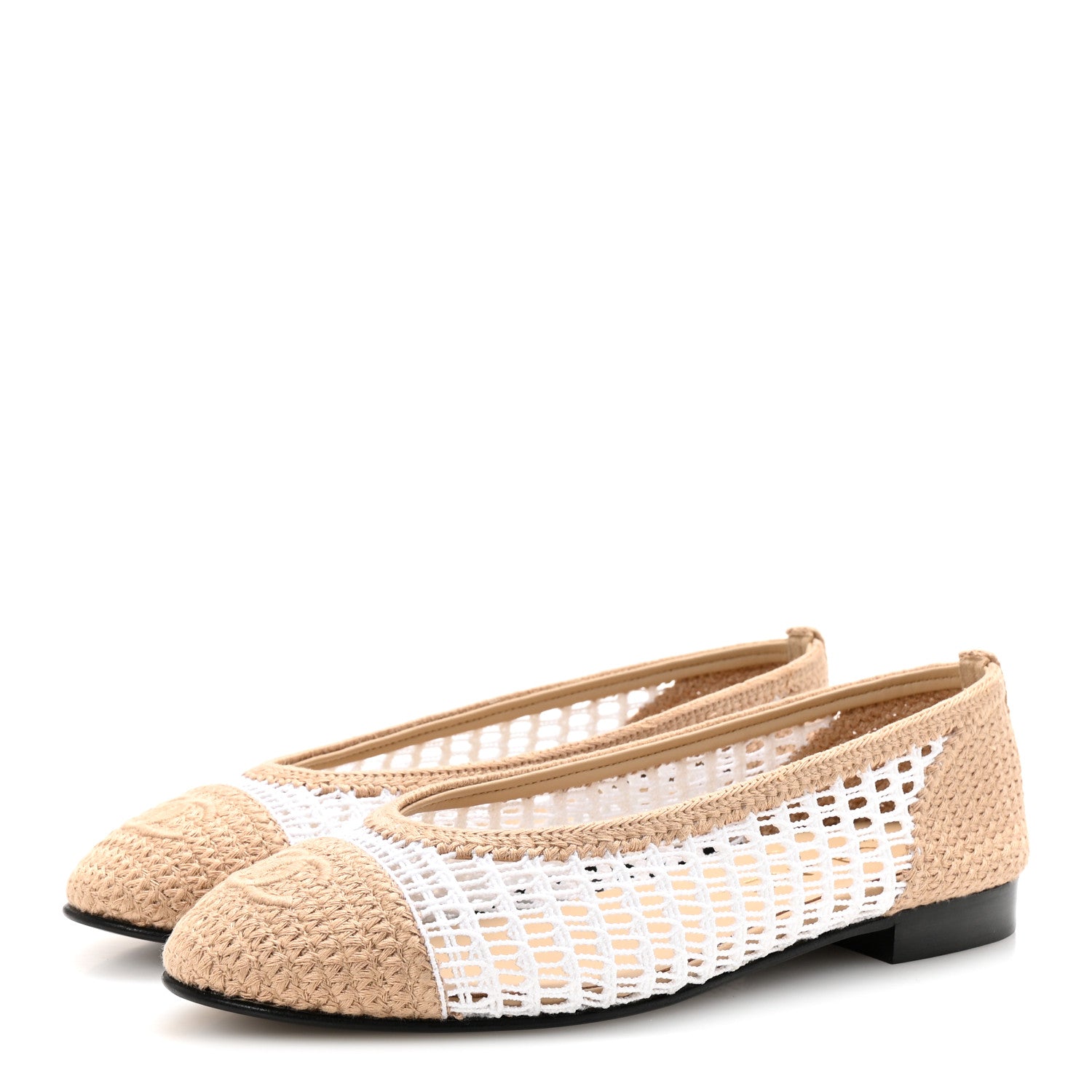 Chanel Raffia Cap Toe Ballerina Flats 37.5 White Beige 4 of 9