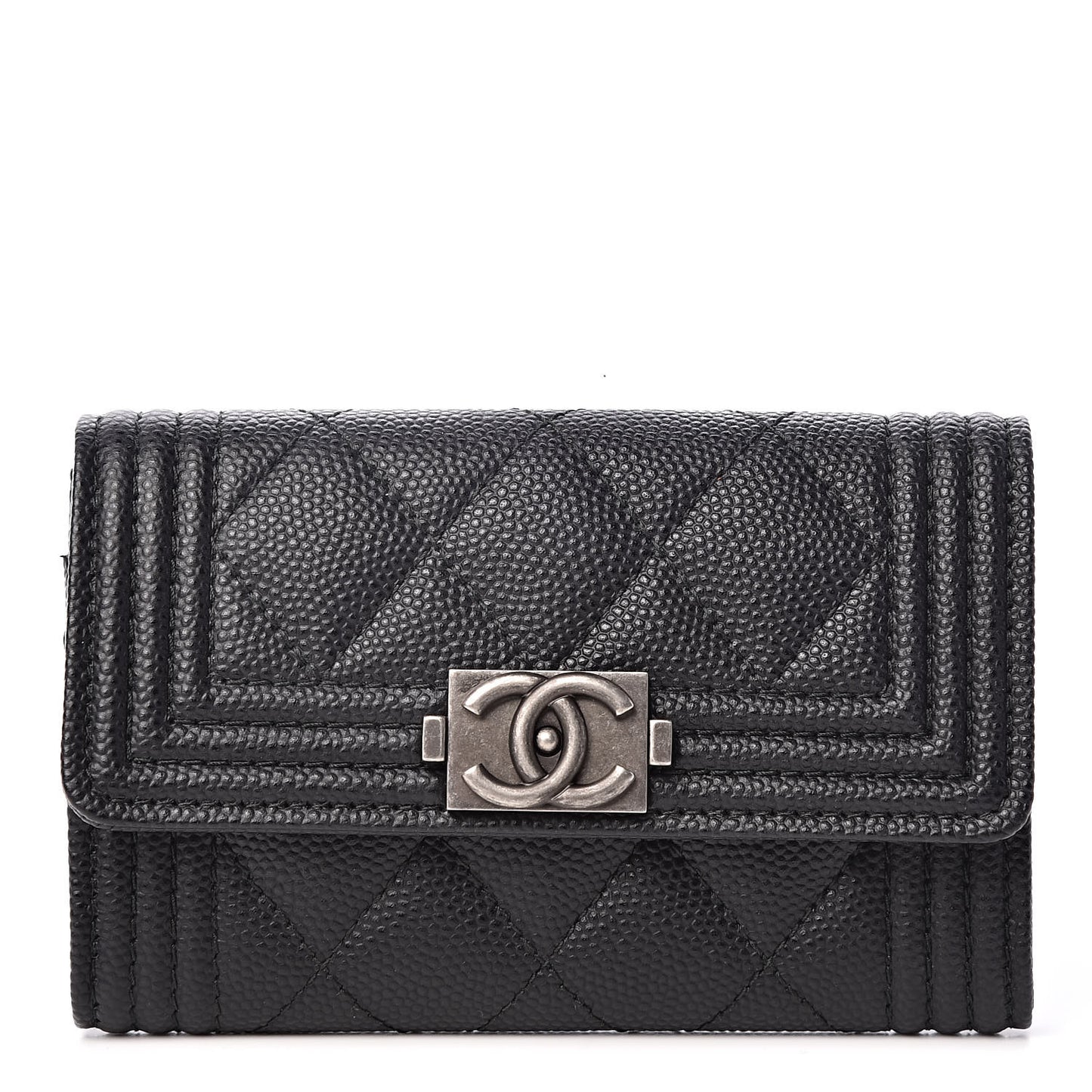 Caviar Quilted Boy Flap Card Holder Black