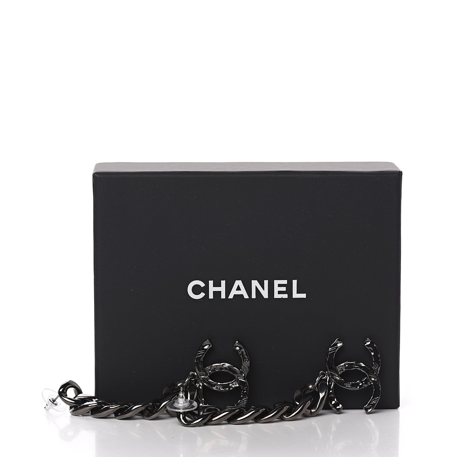 Chanel Metal CC Pick Drop Earrings Ruthenium 5 of 5