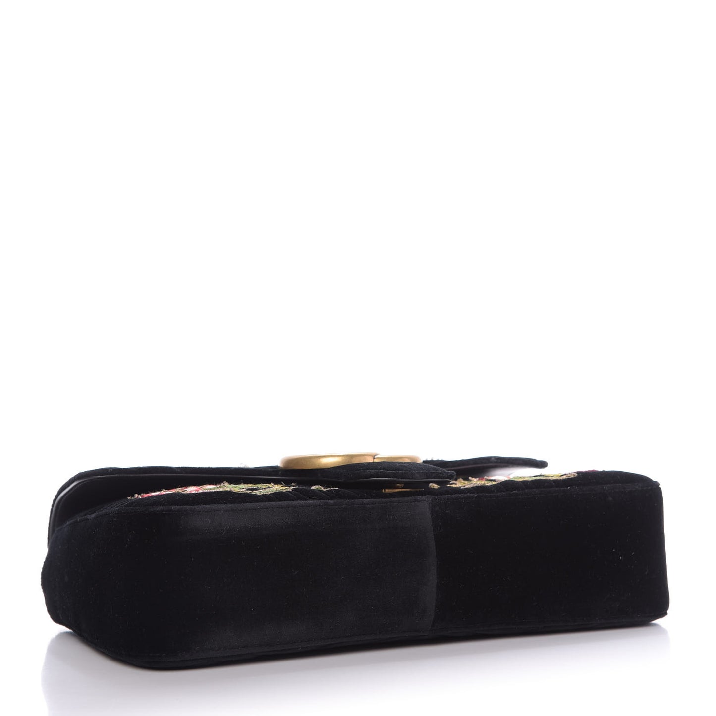 Velvet Matelasse Loved Embroidered Medium GG Marmont Shoulder Bag Black