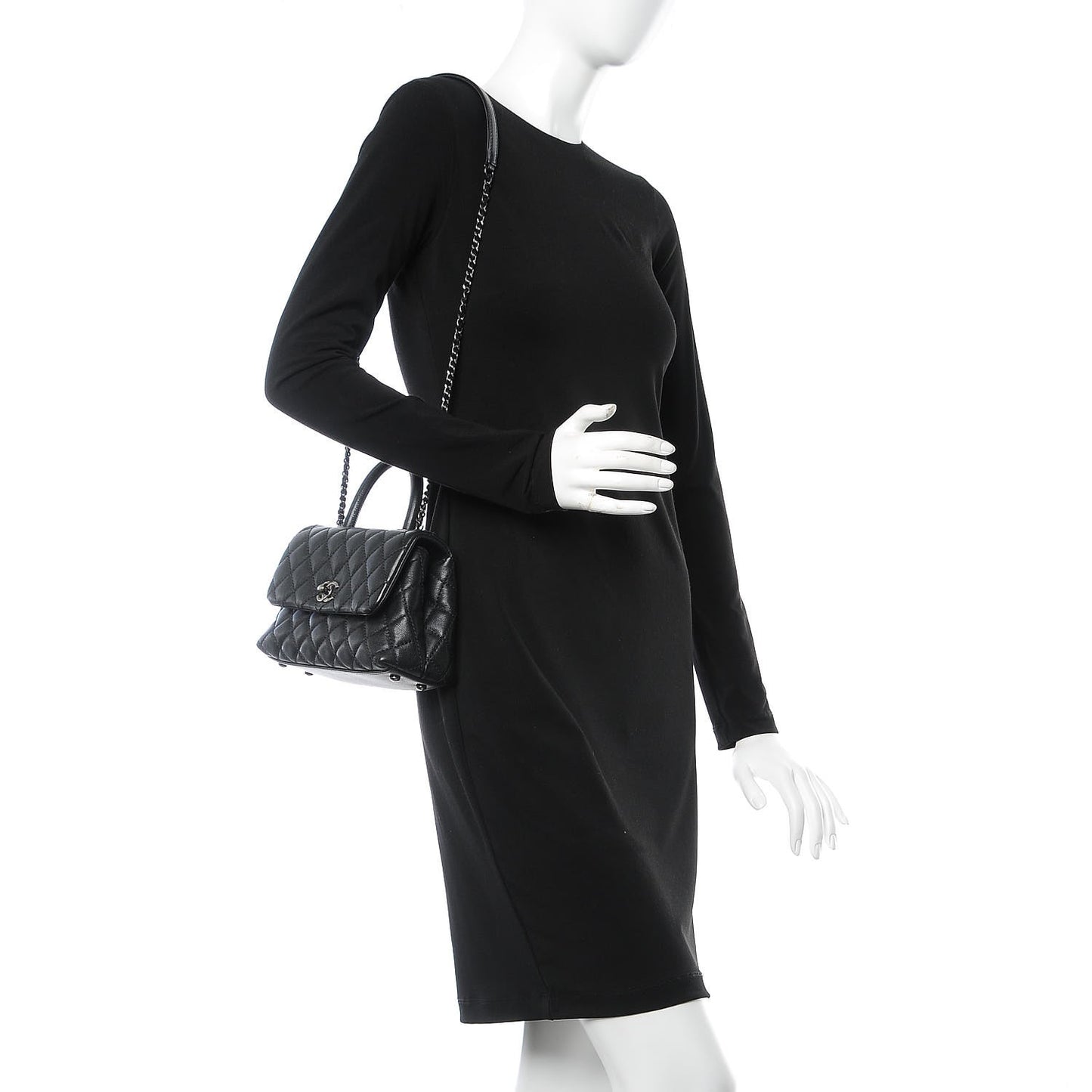 Caviar Quilted Mini Coco Handle Flap Black