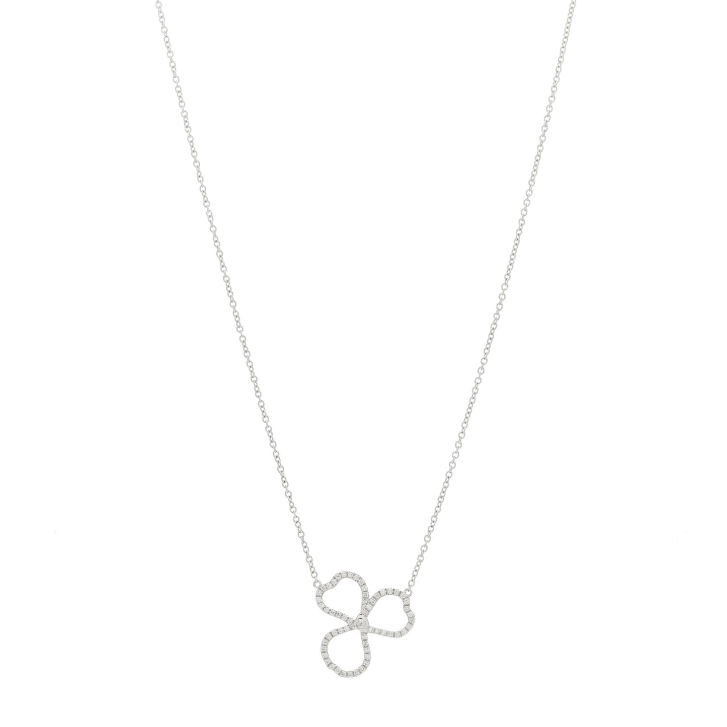 Platinum Diamond Small Paper Flowers Pendant Necklace