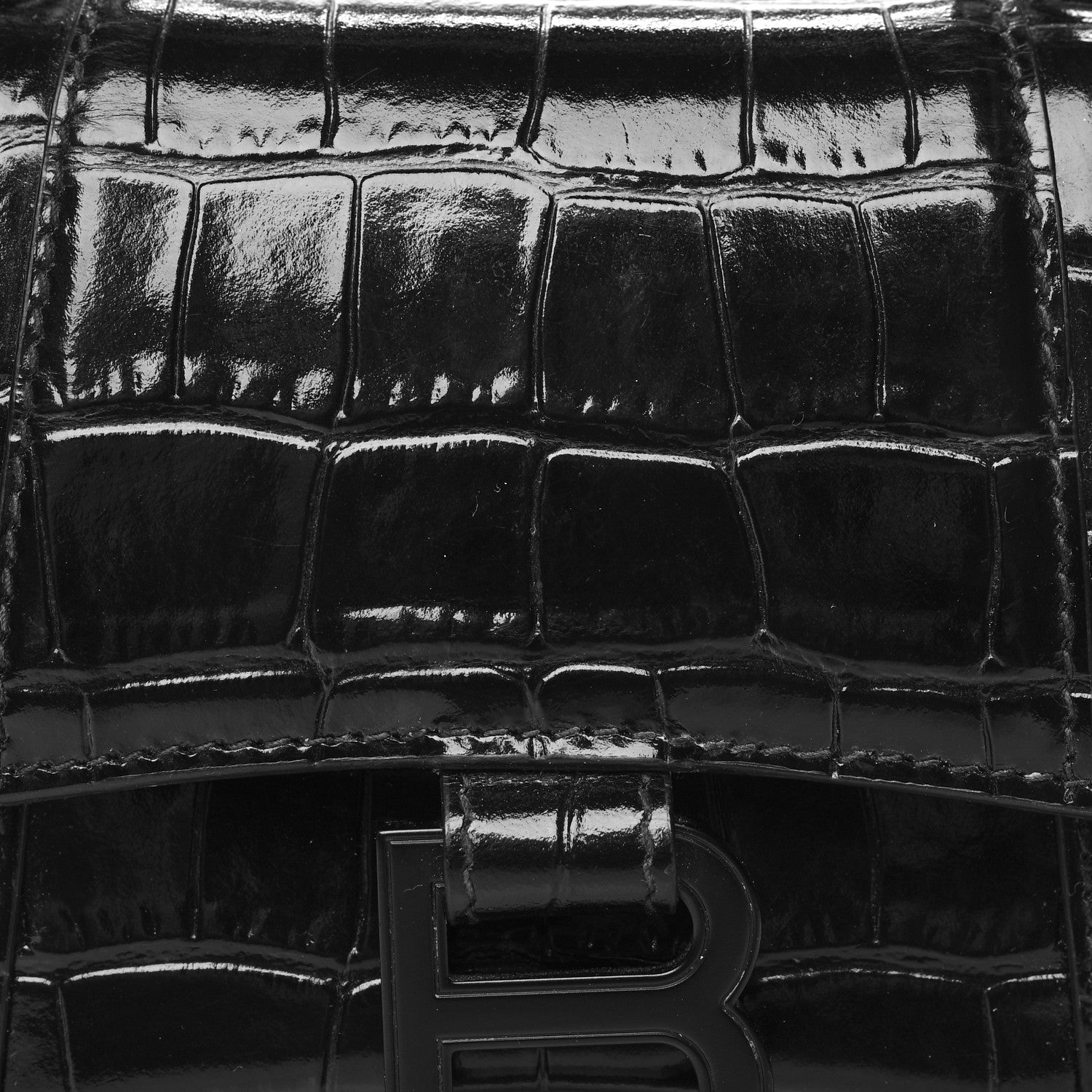 Balenciaga Shiny Calfskin Monochrome Crocodile Embossed Small Hourglass Top Handle Bag Black 7 of 10