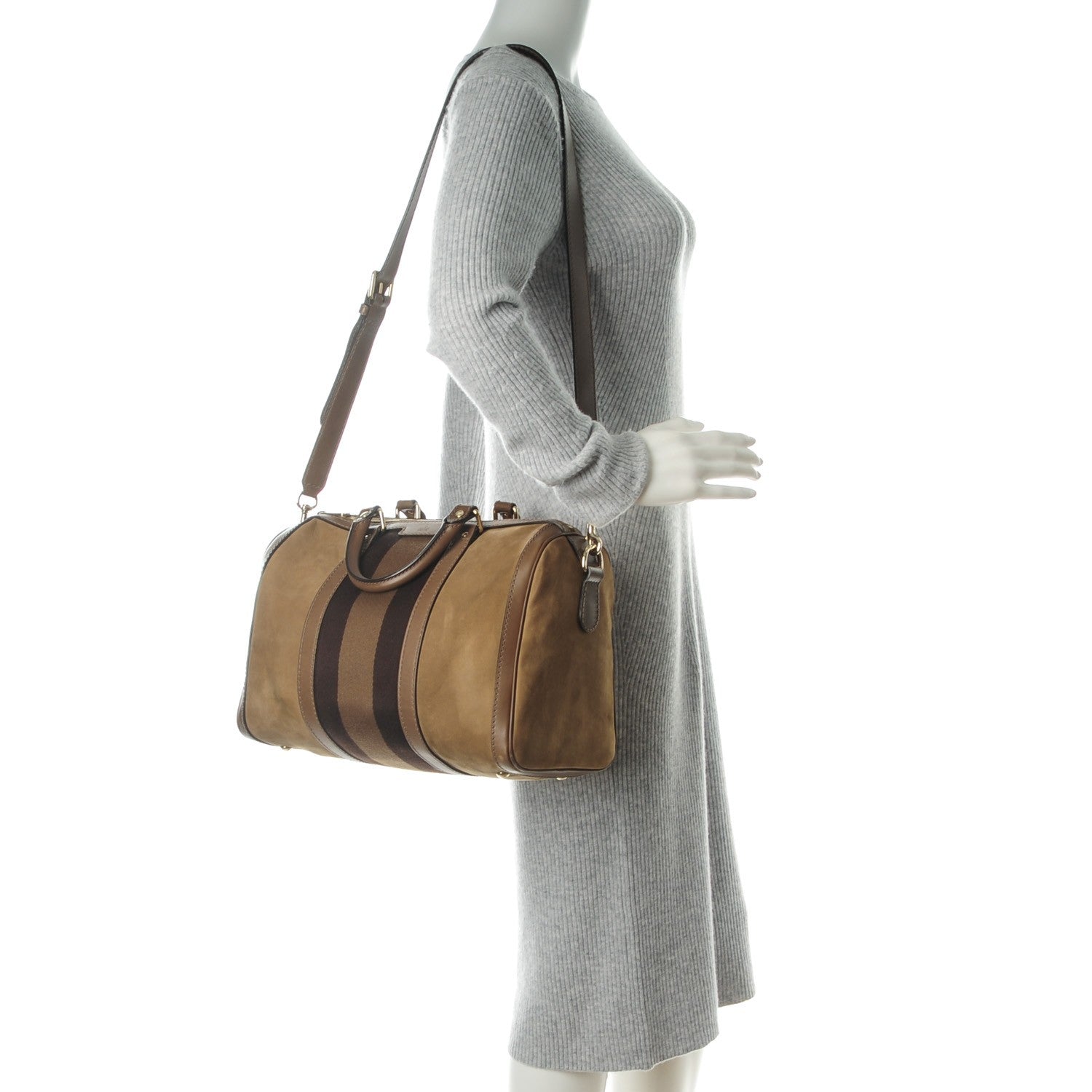 Gucci Nubuck Vintage Web Medium Boston Beige 2 of 8