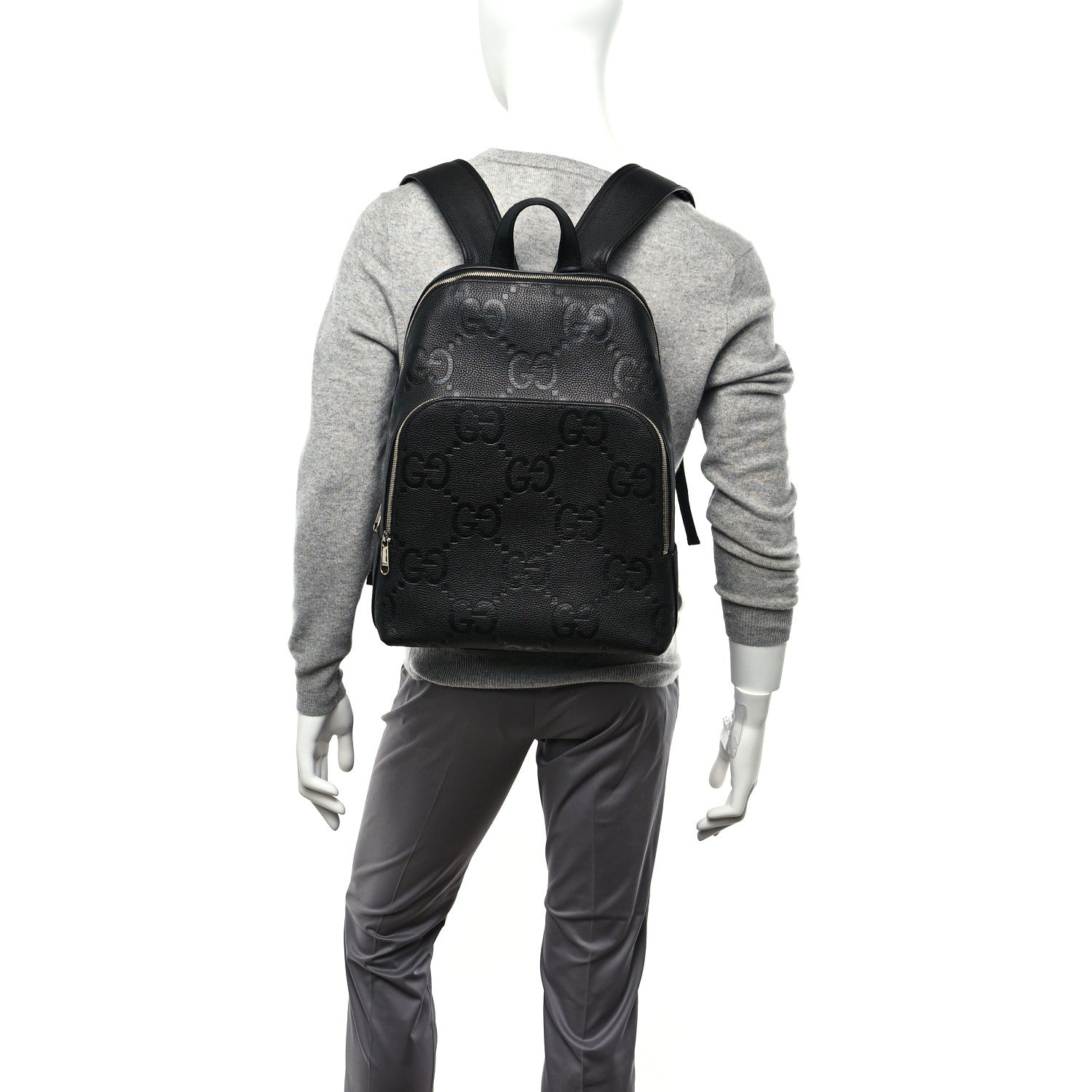 Gucci Calfskin Jumbo GG Embossed Large Backpack Black 2 of 10