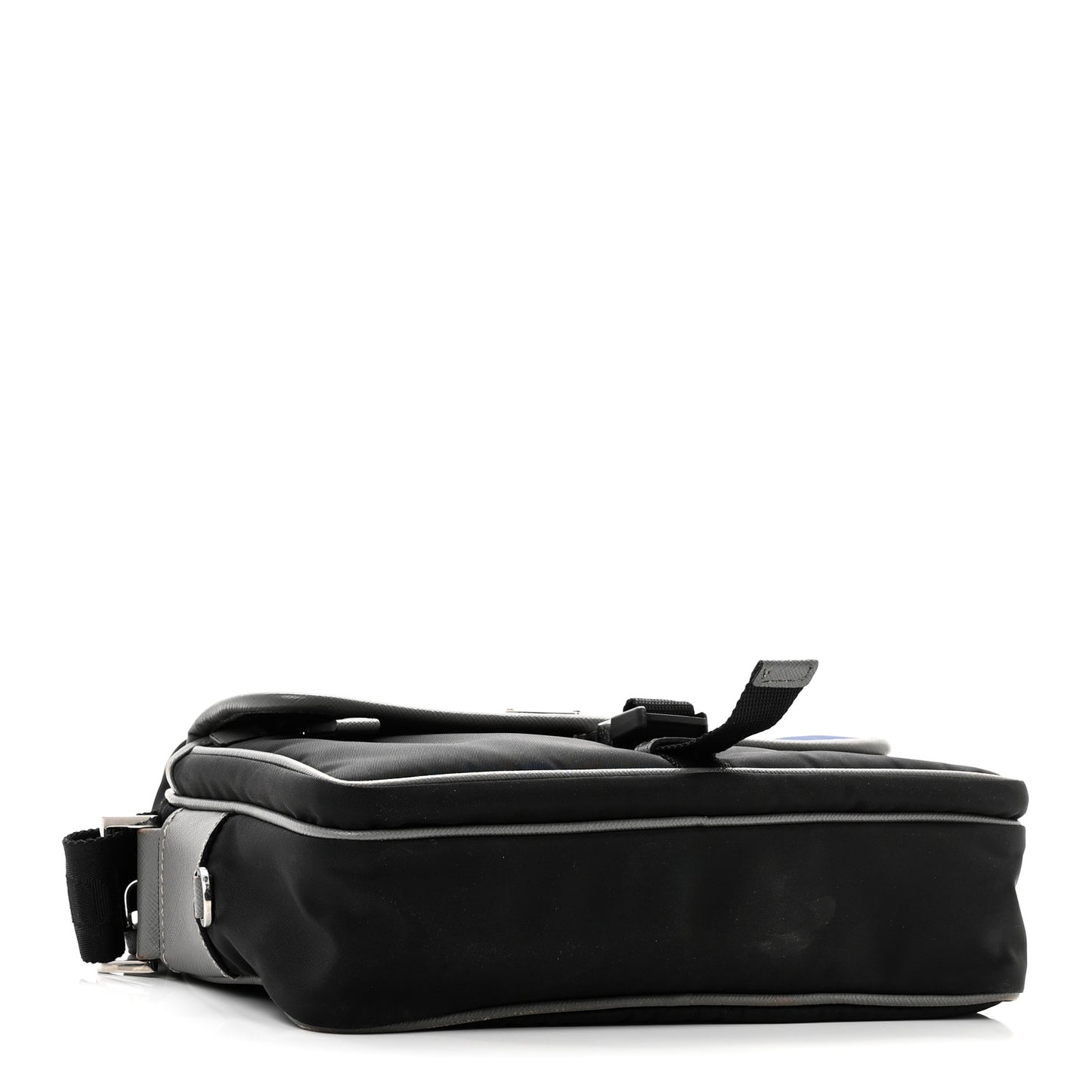 Tessuto Nylon Saffiano Pocket Single Snap Buckle Messenger Flap Bag Black Bleuette Marmo
