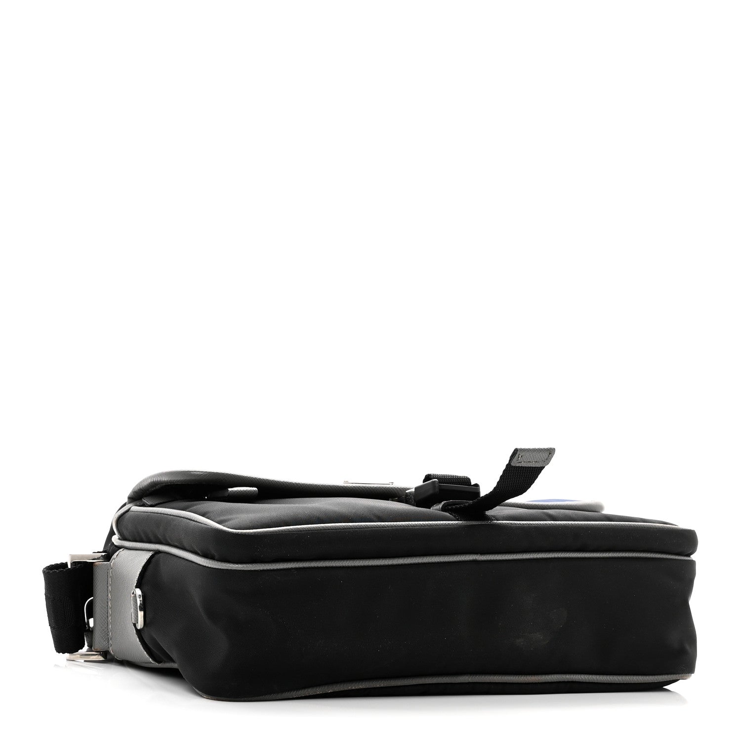 Prada Tessuto Nylon Saffiano Pocket Single Snap Buckle Messenger Flap Bag Black Bleuette Marmo 4 of 9